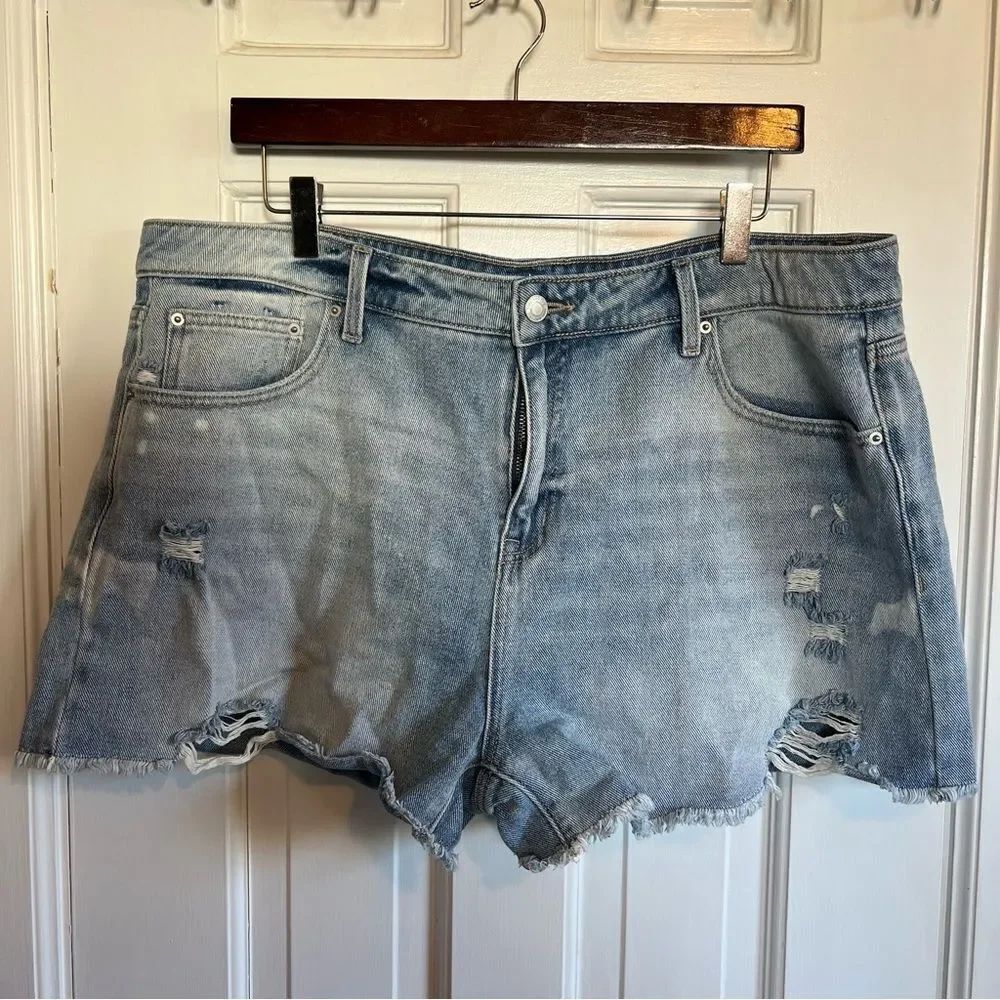 Time and Tru Light Blue Distressed High Rise Jean Shorts